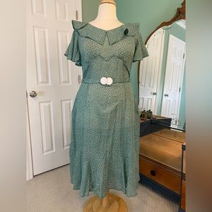 Vintage Reproduction - “The Lovey-Dovey Dress” in Celedon Green dots